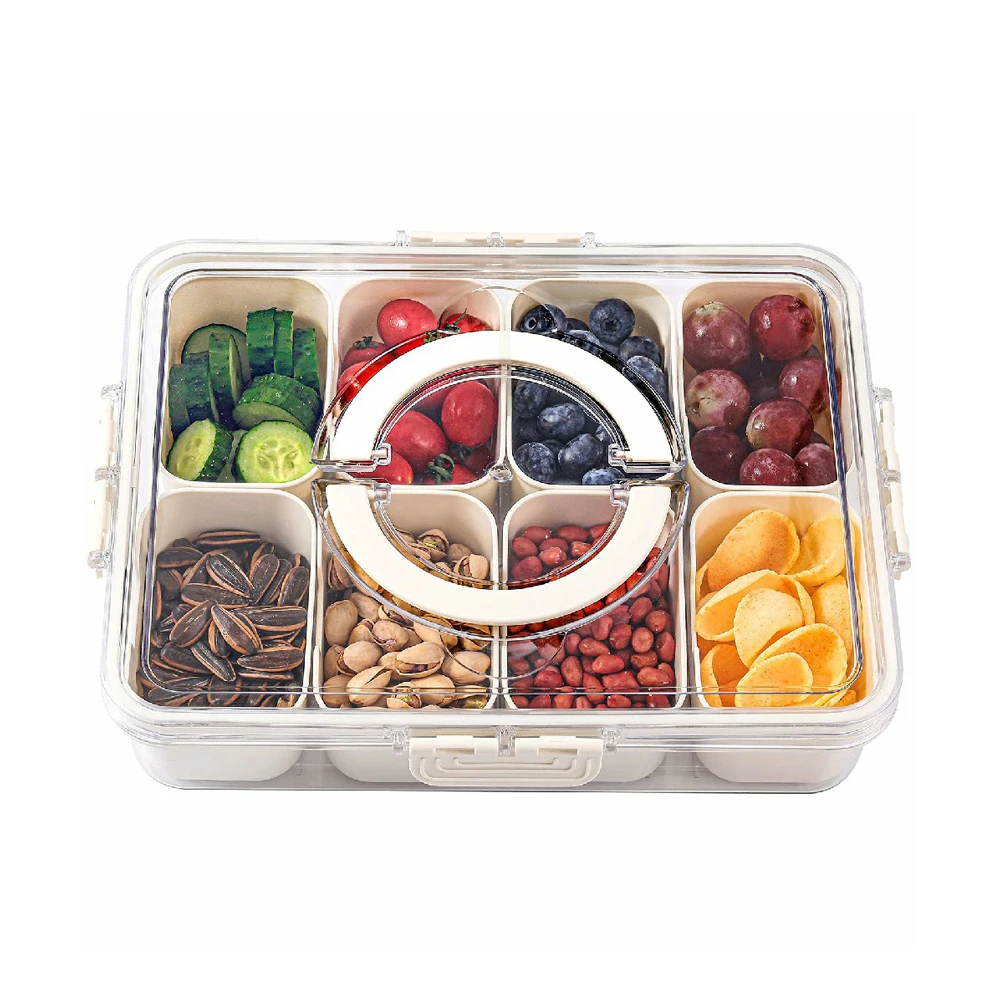 Divided Serving Tray with Handle, 8 Compartments Snack Box for Candy, Nuts, Cookies, Fruit, Snacks, Party Favor, Wedding