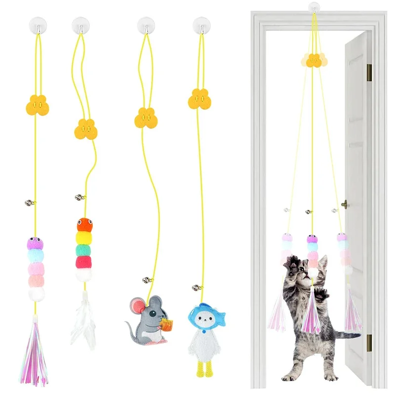 Cat Toys Swing Sticky Disc Elastic Hanging Door Teasing Cat Rope Long Rope Teasing Cat Toy Cats Accessories Pet Kitten Toys