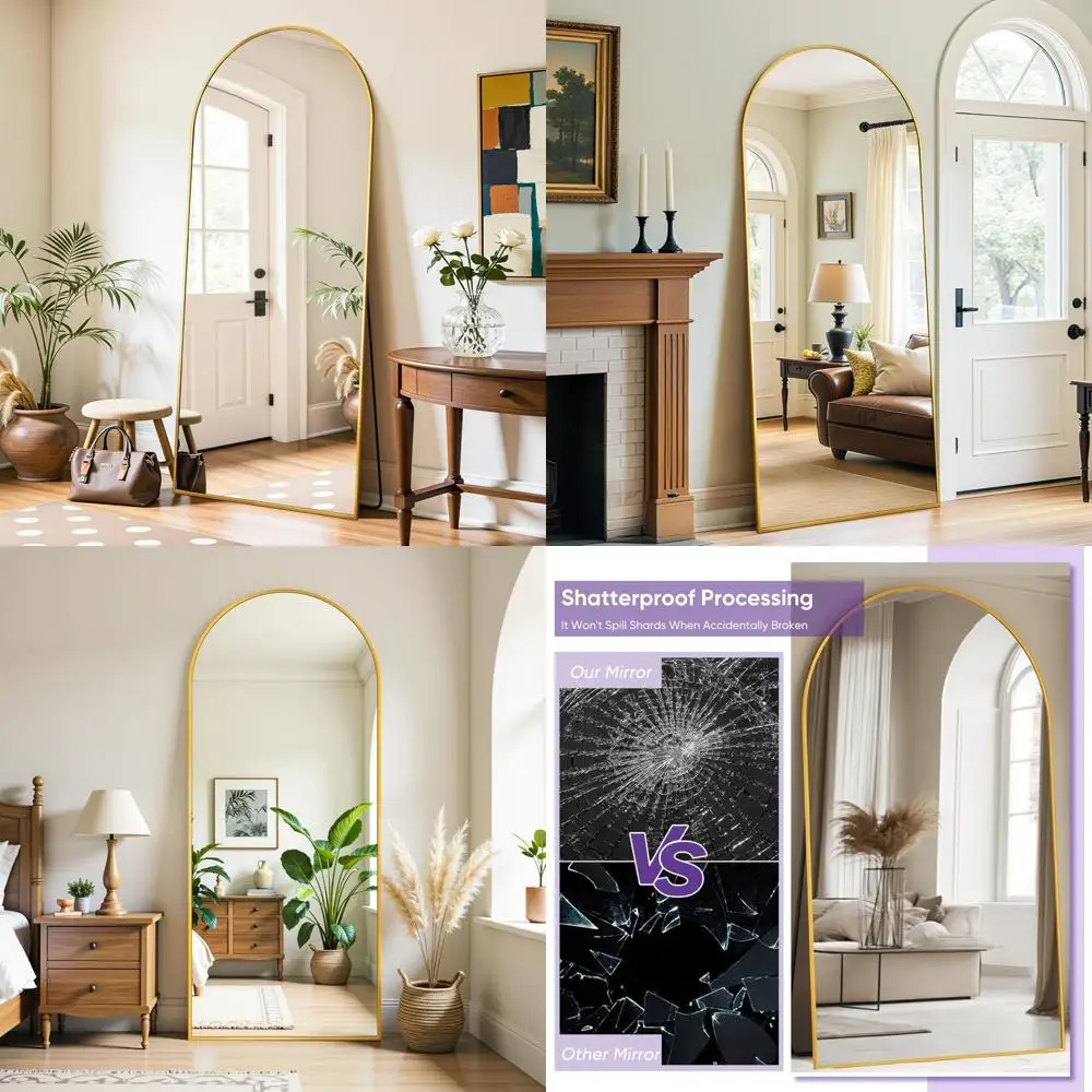 Złote lustro podłogowe na całej długości z podstawką, 58x21, do sypialni i salonu, elegancki wystrój domu