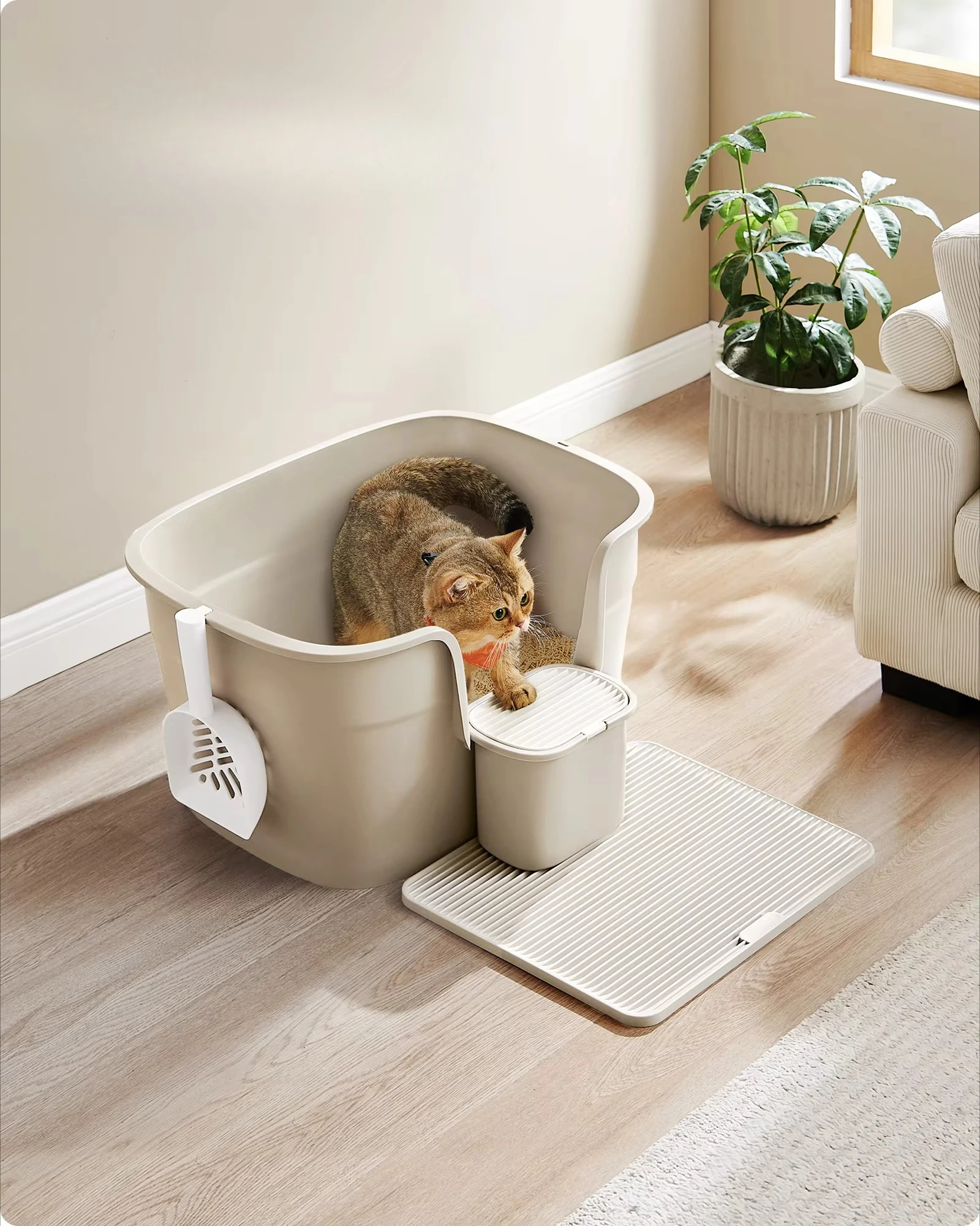 litter box with shovel pad large capacity semi-closed pet toilet easy cleaning function