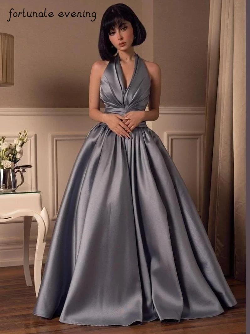 

Fortunate Evening Elegant Vintage Sweet Sexy Silver Gray V-Neck A-Line Princess Formal Occasion Prom Dress Evening Party Gowns