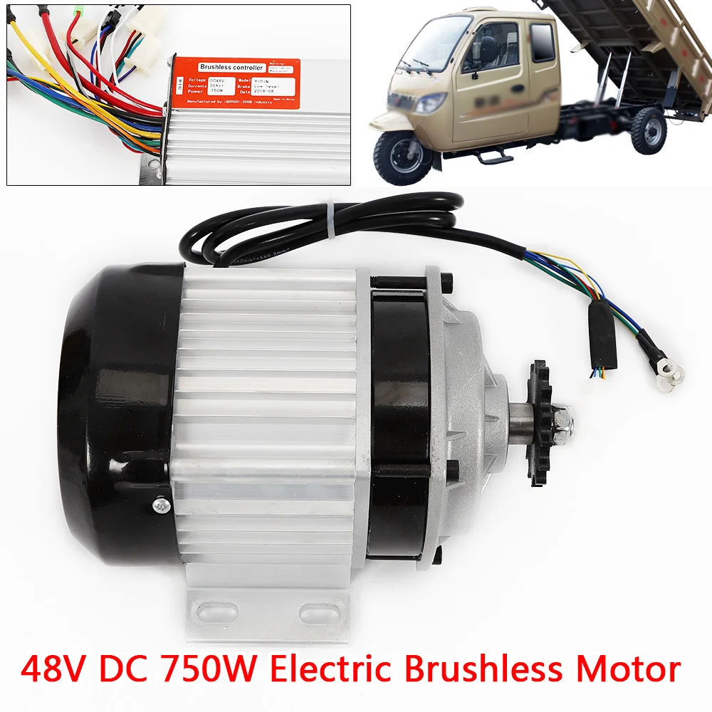 Driewieler Borstelloze Motor Met Controller Permanente Magneet Elektrische Scooter Motor Go Kart Versnelling Atv Versnelling Reductie Dc 48V 750W