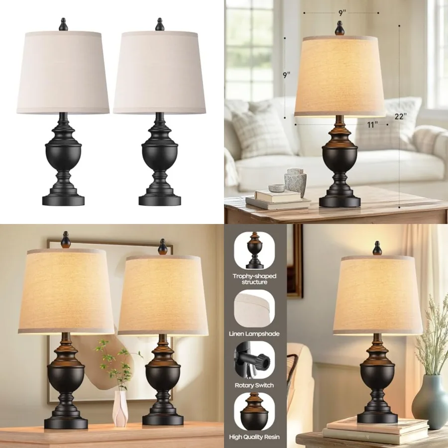 

Retro Table Lamps Set of 2, Bedside Lamp for Bedroom Rustic Farmhouse Table Lamps for Living Room, Vintage Nightstand Lamps wit