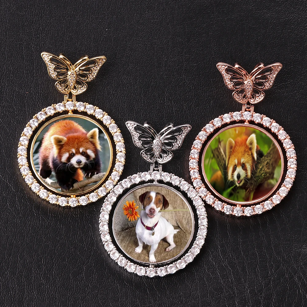 

Trend Round Photo Frame Butterfly Head Pendant Can Be Rotated To Customize Double-Sided Photo Collection To Commemorate Jewelry.