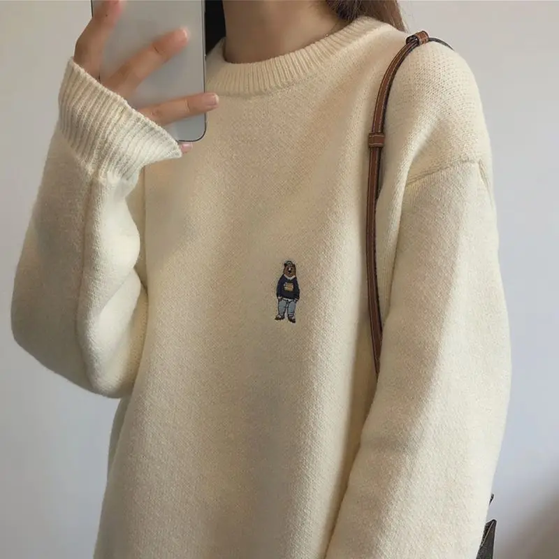 

Soft and waxy sweater for women 2024 autumn and winter cartoon bear new bottoming shirt versatile thickened pullover sweater top