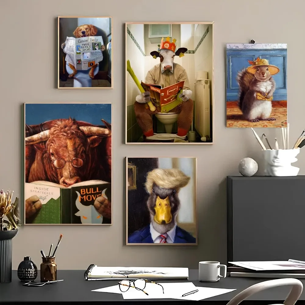 1PC Animals Funny Dog Elephant Puppy Poster Self-adhesive Art Waterproof Paper Sticker Coffee House Bar Room Wall Decor