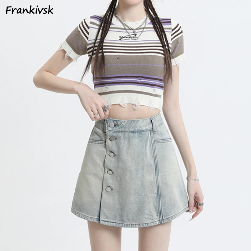 Slim Shorts Women Denim Solid Simple All-match Vintage A-line Summer Thin Asymmetrical Fashion Leisure Hotsweet Korean Style