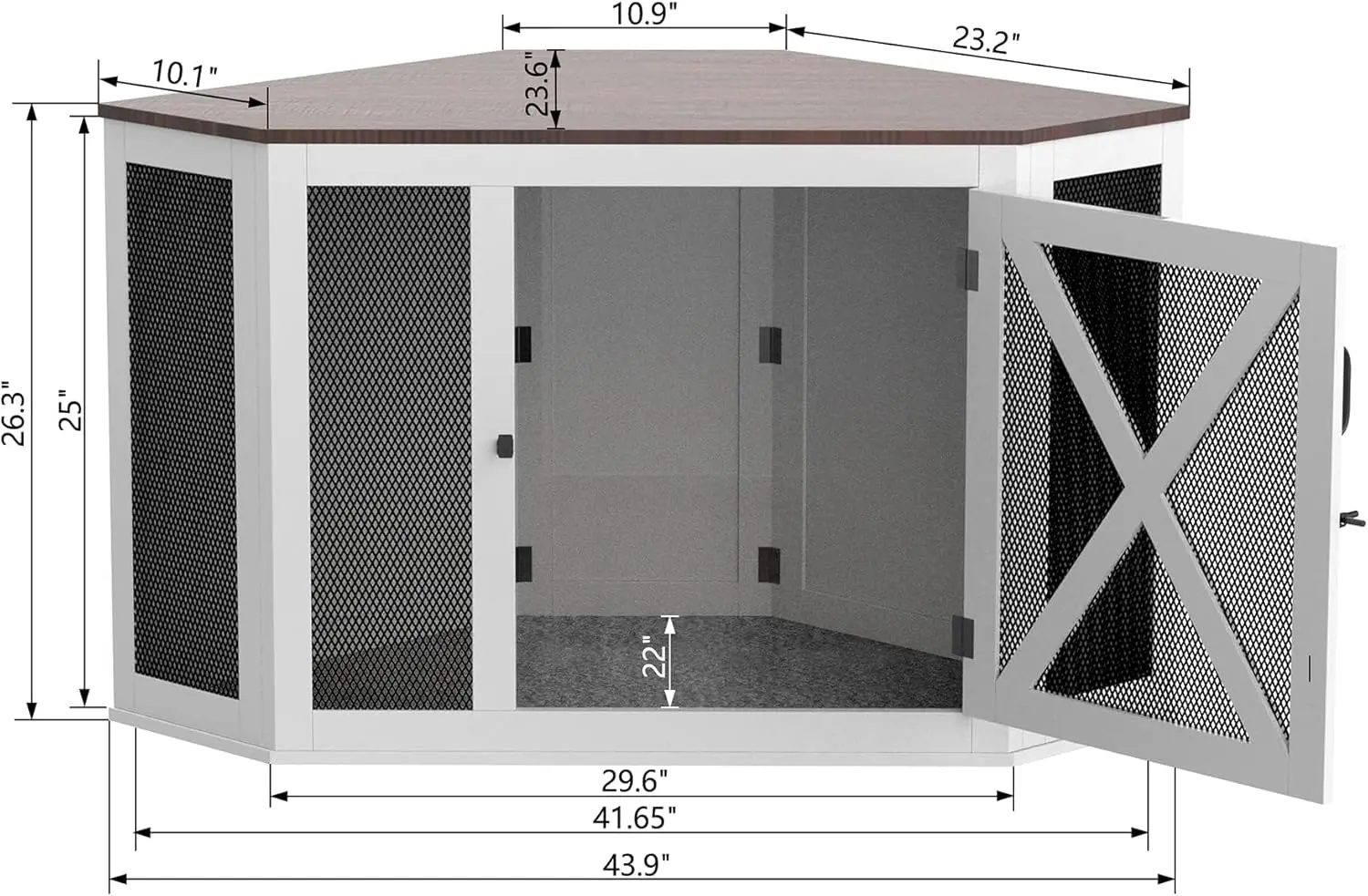 Corner Dog Crate Furniture, Wooden Dog Kennel End Table with Mesh, Cage/House for Small Medium Large