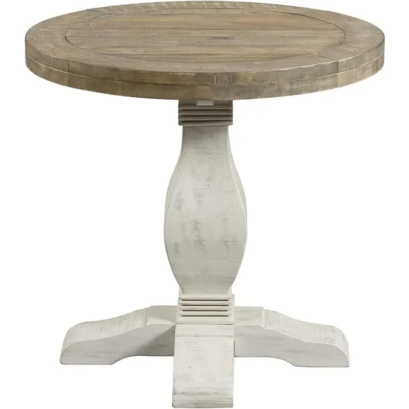 Versatile, Unique Napa End Table Stain and Reclaimed Natural Finish Round Farmhouse Style Lightning's Fast Assembly System