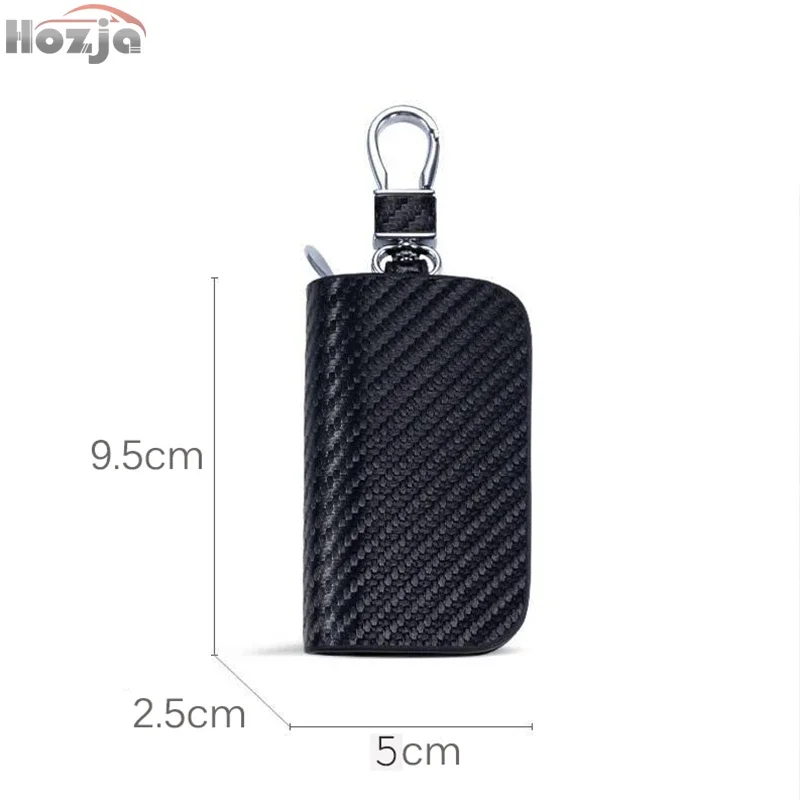 Carbon Fiber Pattern Leather Car Key Case Zipper Key Cover for FORTHING S50 EV T5 EVO LINGZHI 2024 2023 2022 2021 Accessories