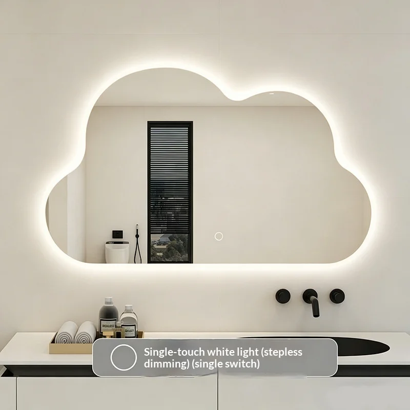 Smart Mirror Anti-Fog LED Backlit 50x70cm Cloud Irregular Bathroom Touch Sensor Dimmable 3 Color Wall Mounted Vanity Mirror