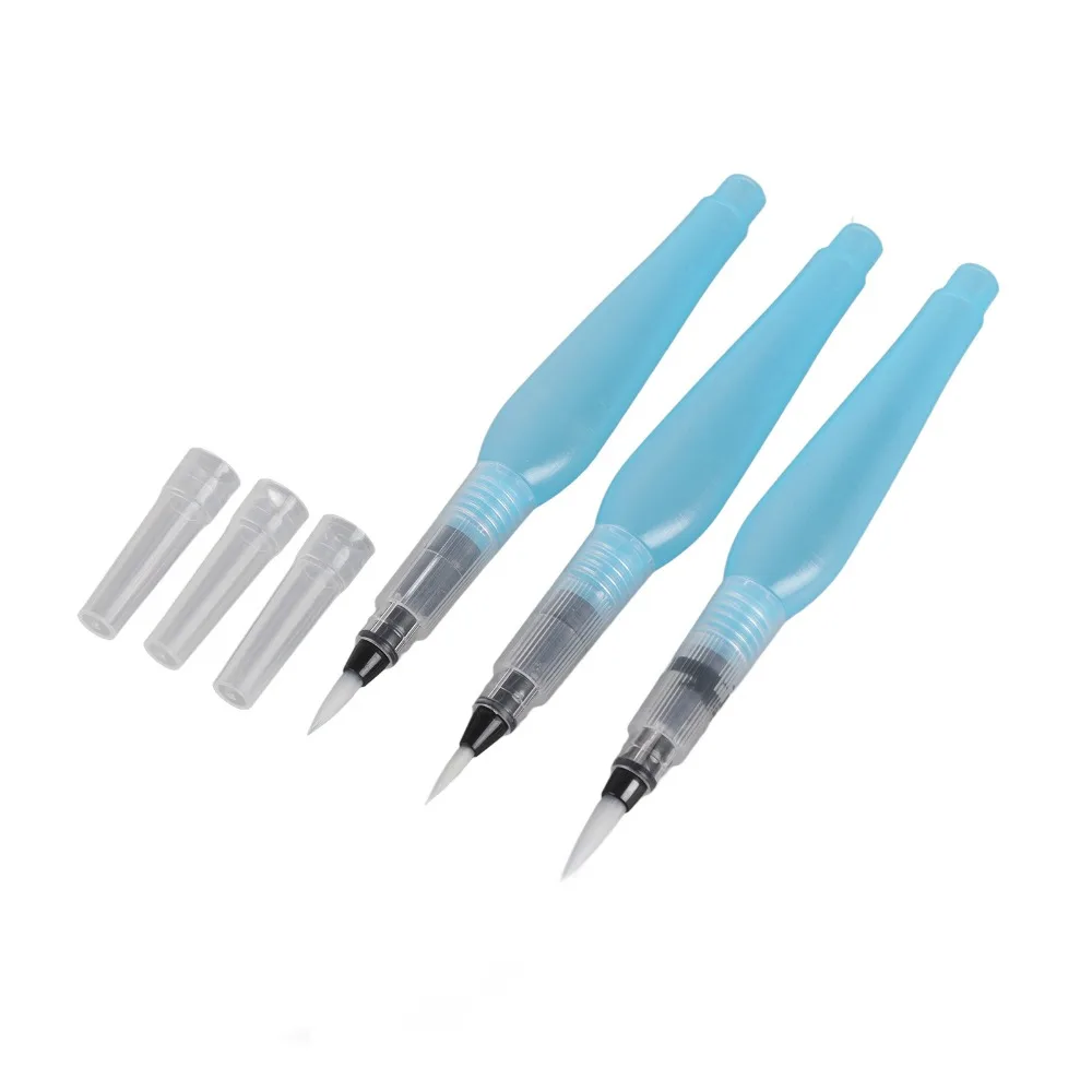 3 PCS Portable Blue Water Brush Pen Nylon Refillable Calligraphy Ink Pen Water Storage Brush Pen Art Craft Practice