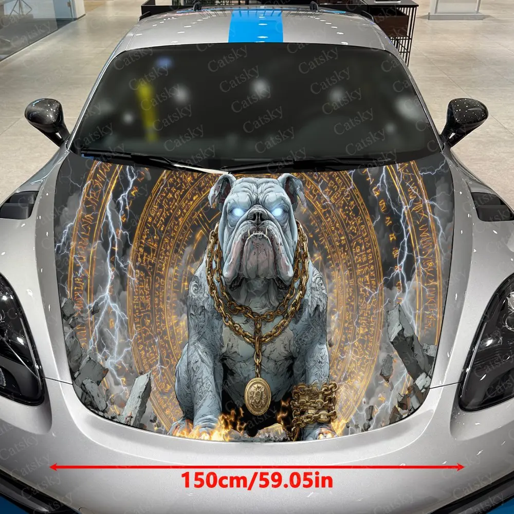 Bulldog Flame Myth Dominant PVC Car Hood Wraps, Self-Adhesive Waterproof Car Bonnet Decal Sticker, Car Decoration Protection Sti