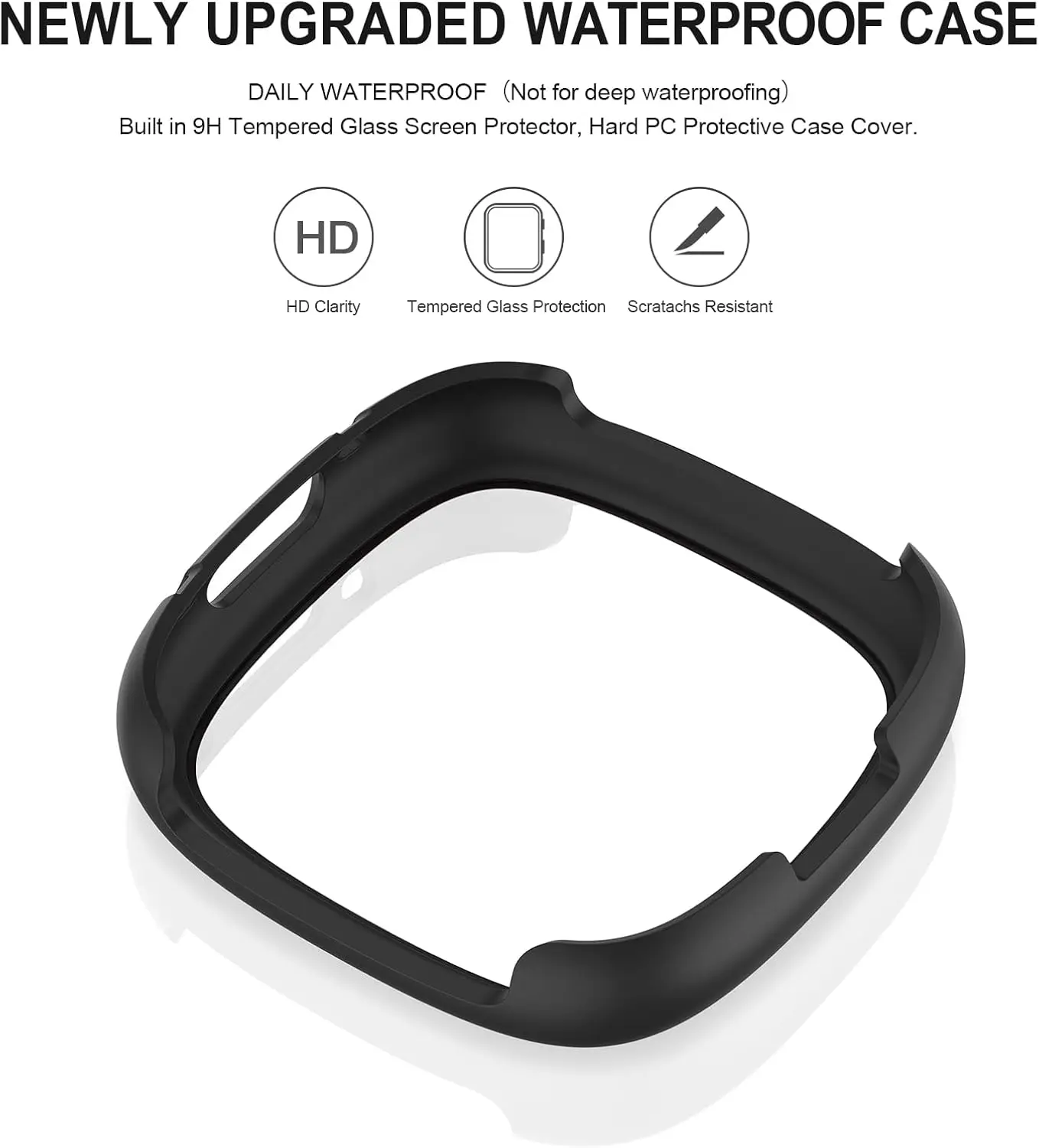 Screen Protector for Fitbit Versa 4/Sense 2 Hard PC Bumpe Protective HD Tempered Glass Case All-Around Full Cover Bumper Shell