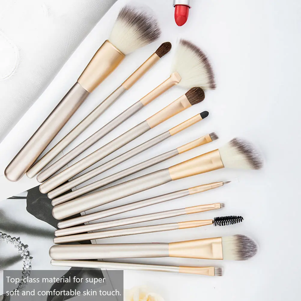 1 Set Kit di pennelli per trucco in fibra artificiale con manico in legno per fondotinta in polvere per sopracciglia, fard, ombretto, strumenti, riso bianco