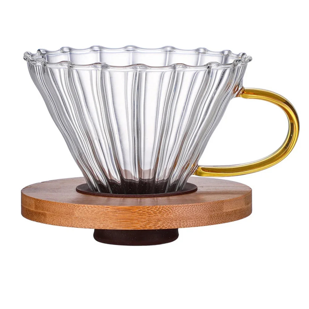 Glass Coffee Filter Funnel with Wooden Holder Hand Drip Reusable Coffee Dripper Glass Drip Brewing Coffee Filters 01 02 Funnel