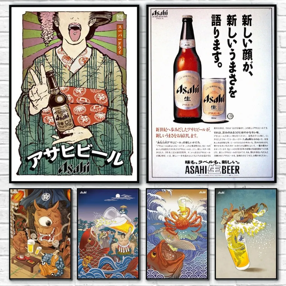Japan A-Asahi Beer Poster Room Decor Home Decoration Interior Wall Art Printing Waterproof Garage BedRoom Posters Gift