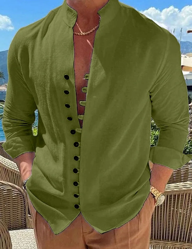 Neue Frühling Herbst freizeithemd lose männer Einfarbig Langarm Hemd Taste Shirts Vintage Große größe – Detail 8