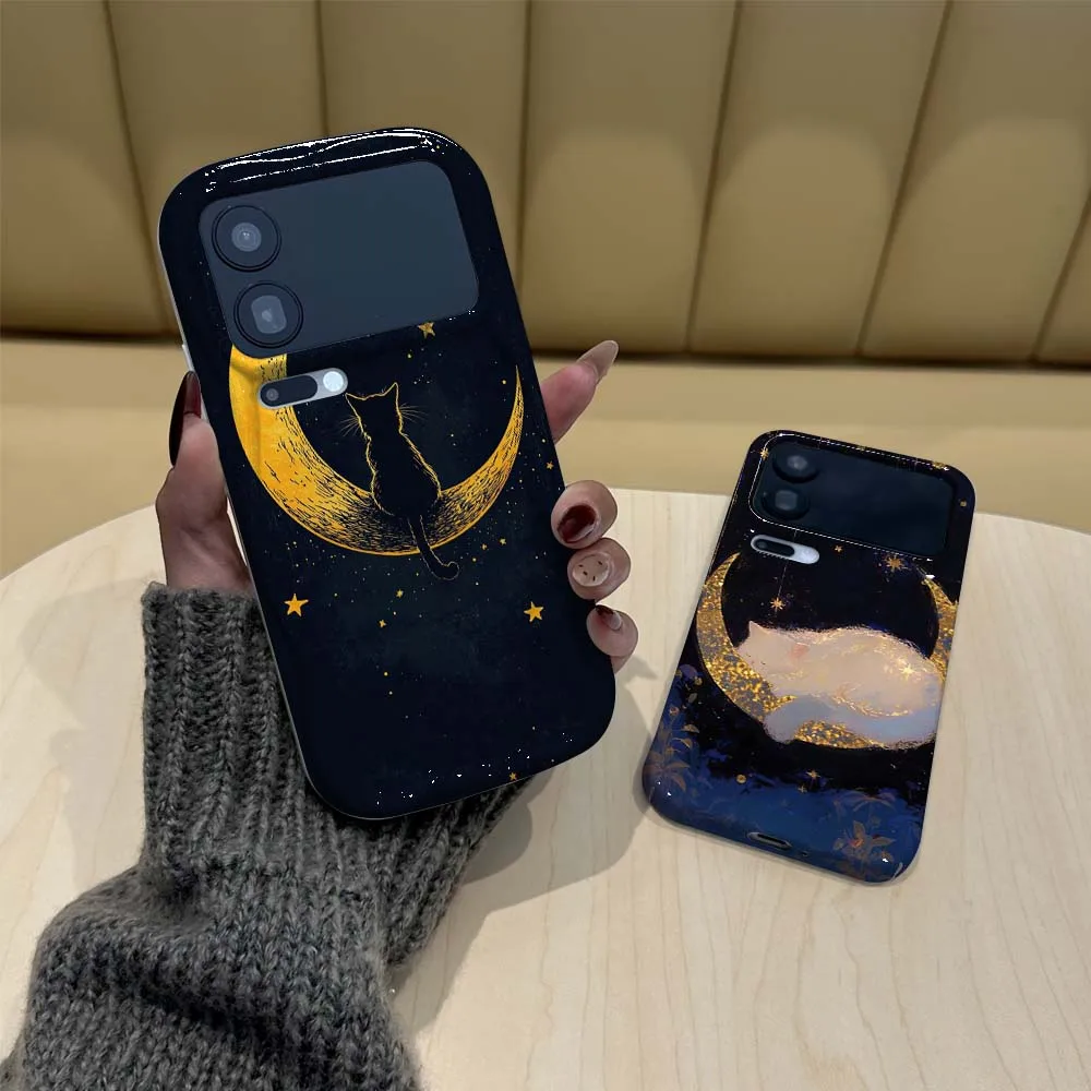 

Cartoon White Cat Moon Phone Case For Redmi Note 11 11S 11T 12 12S 12T 13 14 15 SE Pro Plus Speed 5G Wave Oil Film