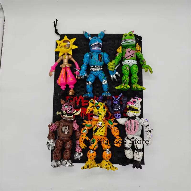 6Pcs/Set FNAF Figures Face Changing Nightmare Freddy Orville Elephant Sundrop Action Figure Happy Frog Movable Joint Model Toys