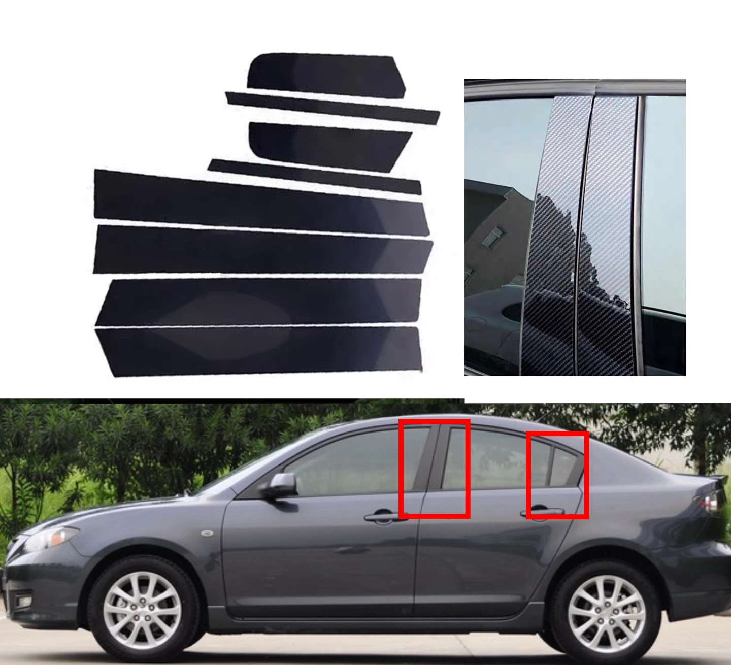 

8PCS Fit For Mazda 3 Axela 2006 2007 2008 2009 2010 2011 2012 Door Window Glossy Black Pillar Posts Trim Cover Sticker Sticker