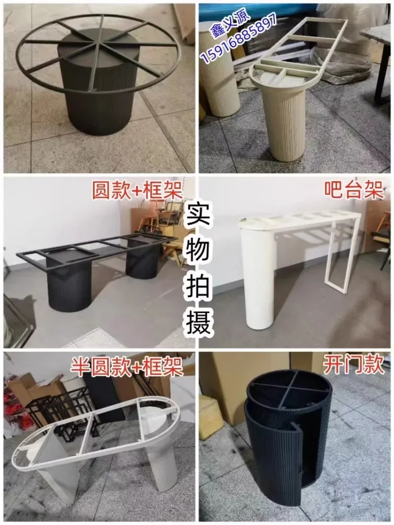 metal cylindrical support rock slab island dining table base