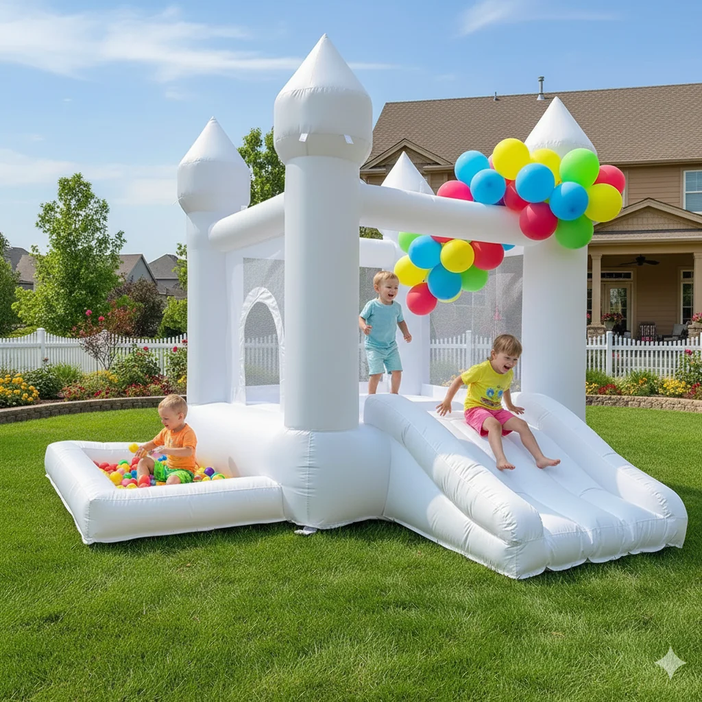 Customization Oxford 9x9x7ft White Bounce House With Ball Pit For Toddlers Inflatable Bouncy Castle Free Shipping To Door