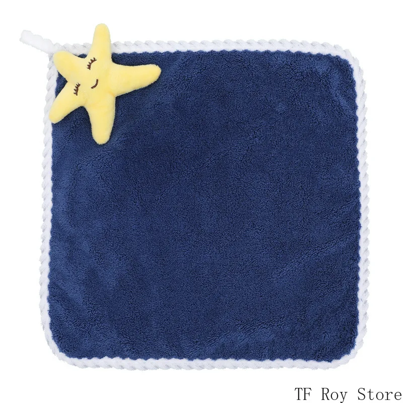 Cartoon Coral Fleece Hand Towel Baby Handkerchief Soft Water-absorbent Square Hanging Towel for Kitchen Bathroom Accessories