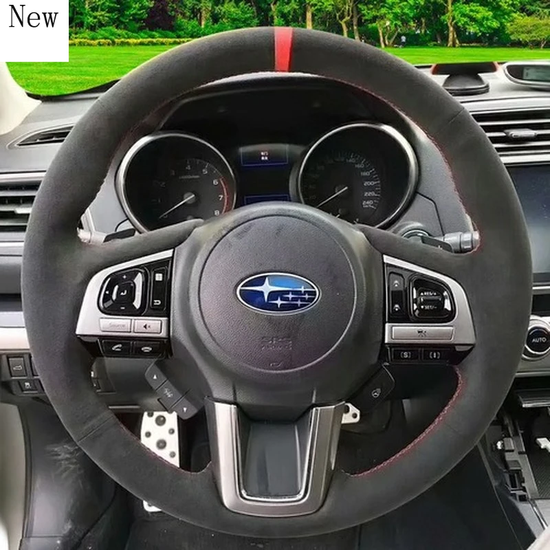 For Subaru Forester XV Outback Legacy Customized Hand-Stitched Leather Suede Car Steering Wheel Cover Interior Car Accessories