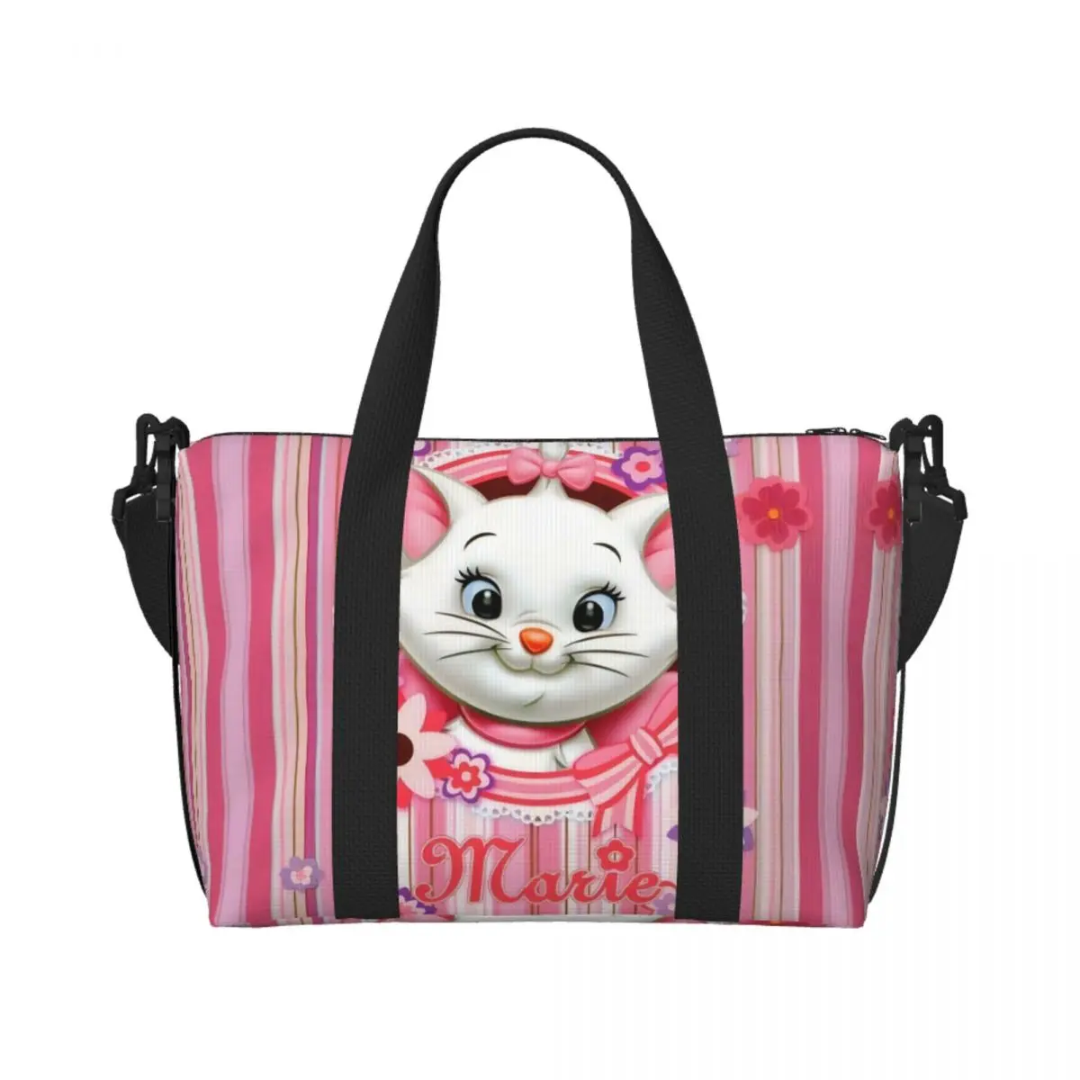 

Сумка-тоут в стиле аниме Marie Cat для женщин, большая вместительная сумка с героями мультфильмов Kawaii, тренажерный зал, пляжные дорожные сумки