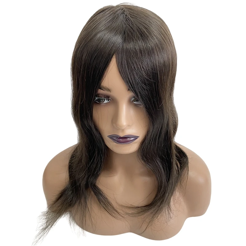 Brazilian Virgin Human Hair Hairpiece 14 inches Black Color 1B# Q6 Base Front Lace Topper for Black Woman