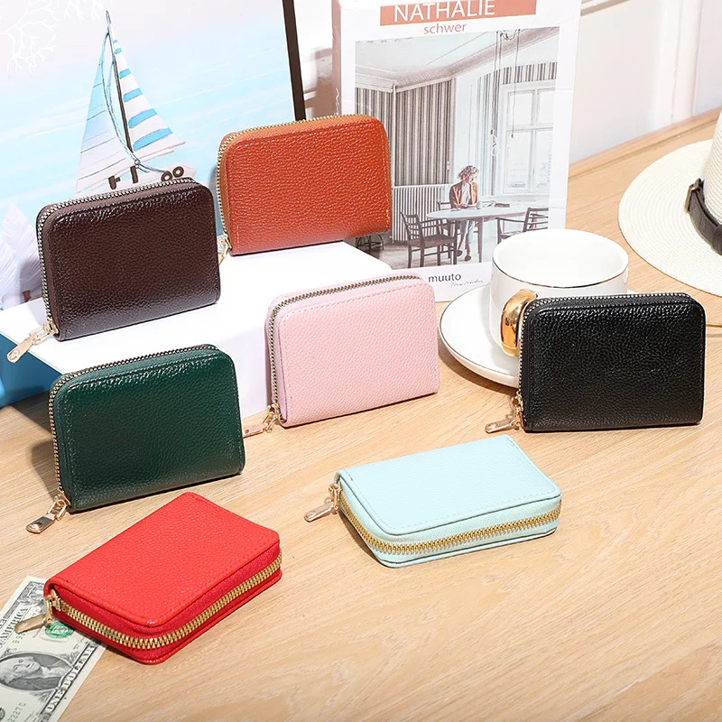 Women Credit Card Holder Wallet RFID Blocking Fashion Female Small Leather Card Organizer Zipper Pocket ID Card Pouch Coin Purse