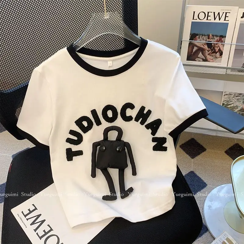 

Contrast Print Letter Plus Size Street Casual Tops Summer New Short Sleeve Loose Harajuku T Shirts Fashion Casual Women Clothing