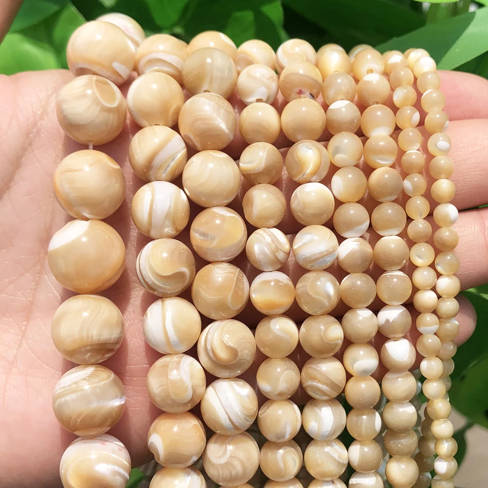 Natural Trochus Shell Stone Beads Round Loose Spacer Beads For Jewelry Making DIY Bracelet Necklace 15'' Pick Size 4/6/8/10mm