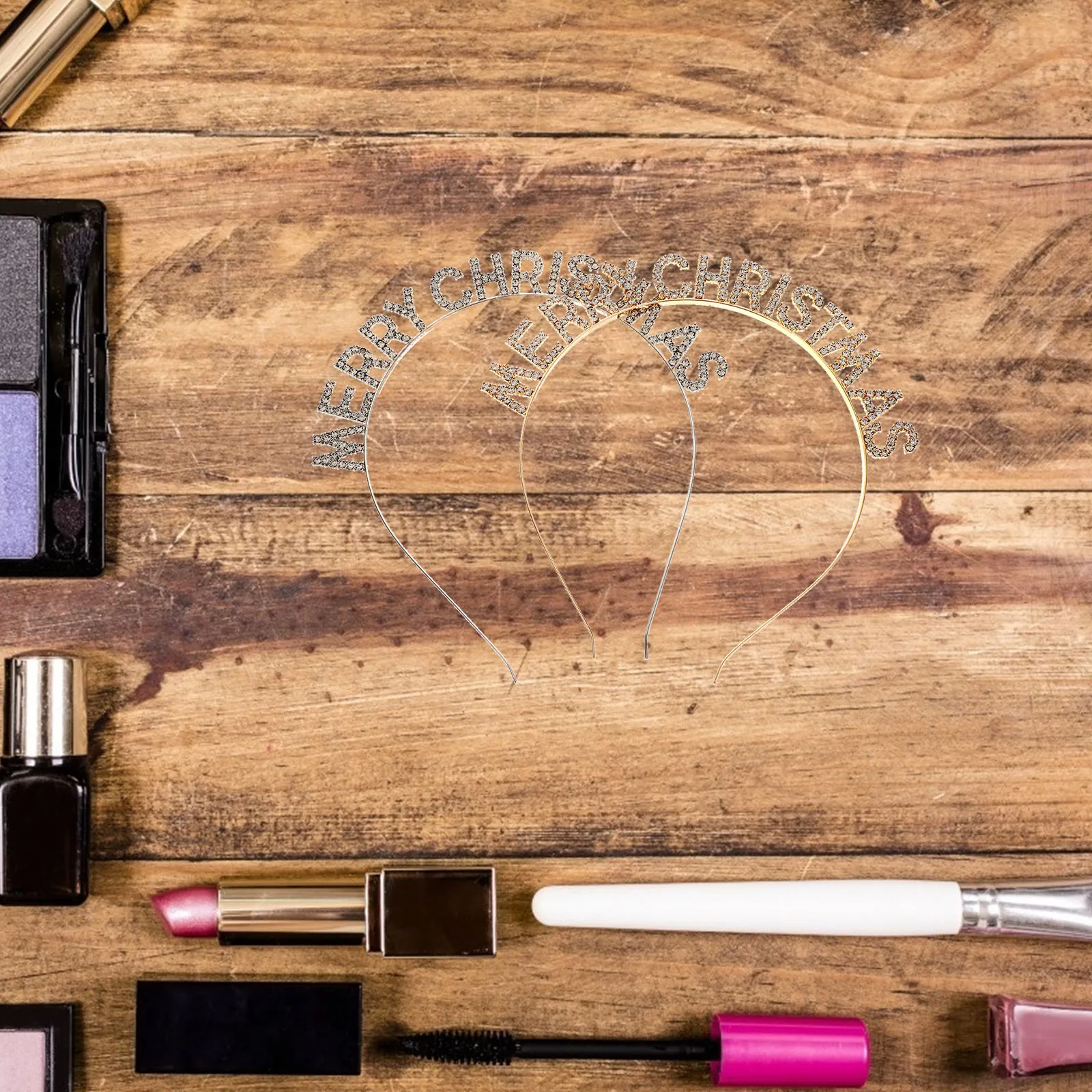 

2Pcs Rhinestone Letter Hairbands Delicate Decorative Xmas Party Headbands Merry Christmas Festive Hair Accessories