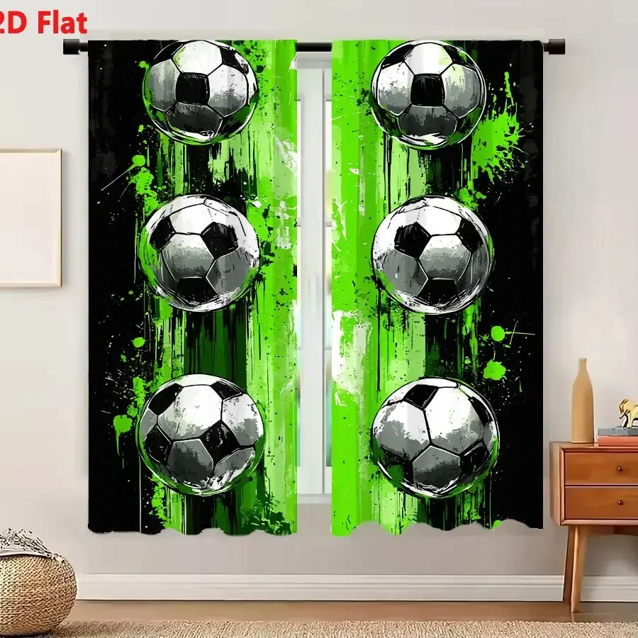 Vibrant Chrome Soccer Ball Curtains Set