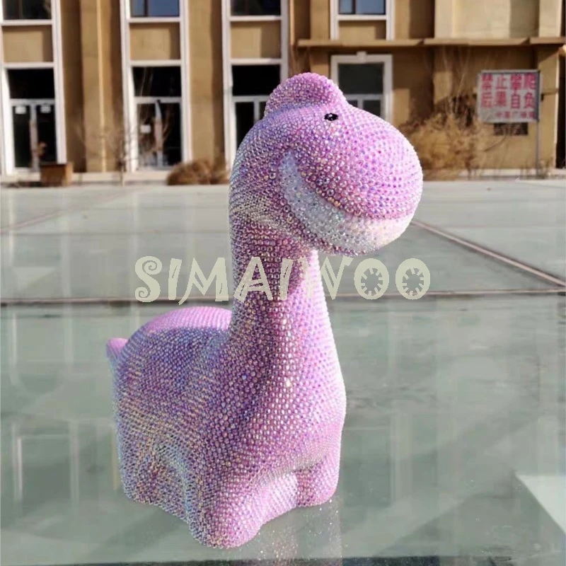 DIY Diamond Rhinestone Pink Dinosaur Statue Blinged Animal Coin Storage Home Decorative Handmade Mosaic Christmas Birthday Gift