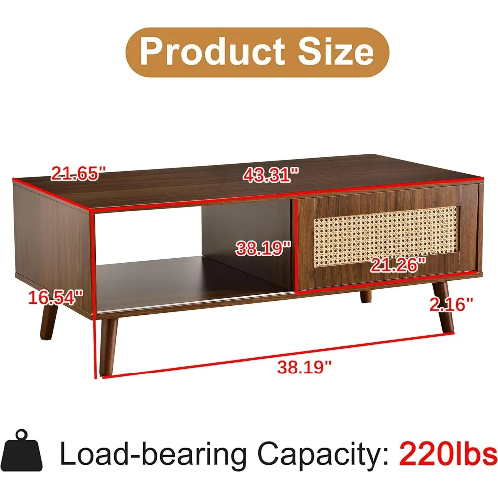 Ganooly Midden Eeuw Moderne Salontafel, 43.3 Inch Rechthoek Houten Accent Middentafel, Geschikt Voor Woonkamer, Appartement