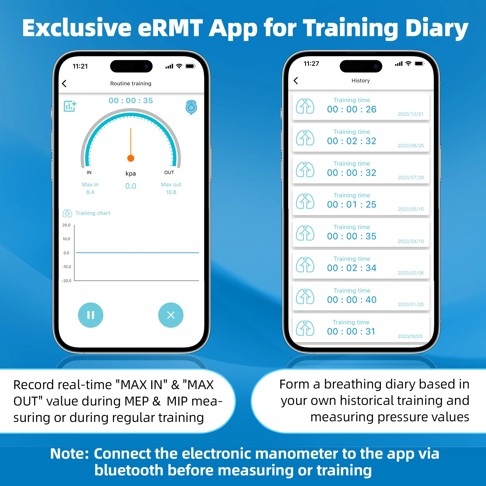 Dispositivo de exercício respiratório para pulmões com manômetro elétrico exercitador de pulmão treinador expansor muscular respiratório com aplicativo de treinamento