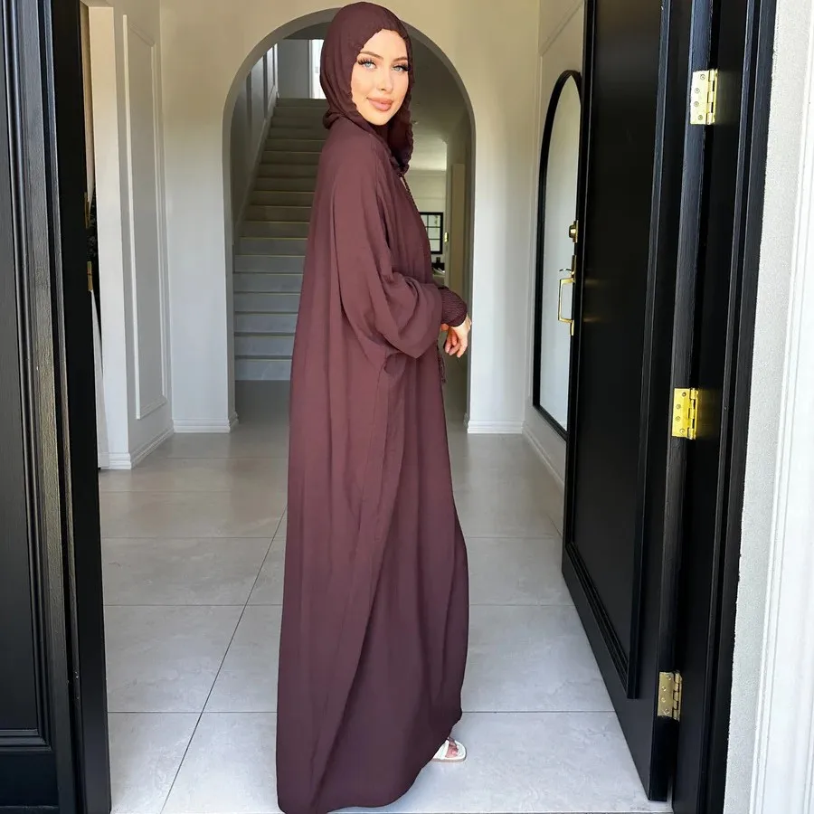 Commercio all'ingrosso di alta qualità Dubai EID Ramadan pianura islamico modesto Abaya donne musulmane vestono jazz crepe felpe sportive casual Abaya