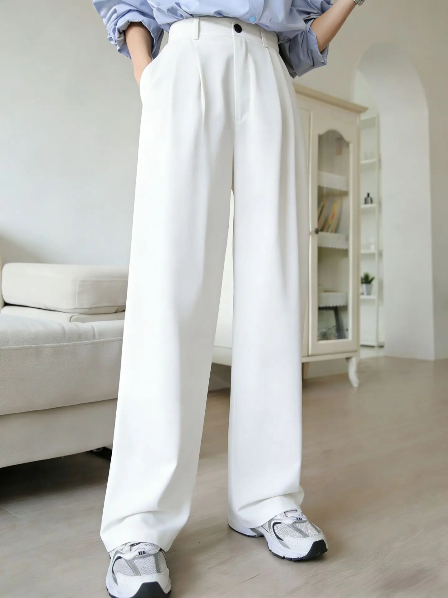 High Rise Front Dart Pleated Palazzo Pants Zip Fly Closure Slant Inseam Pockets Full Length Drapey Loose Fit Office Commuter Cas