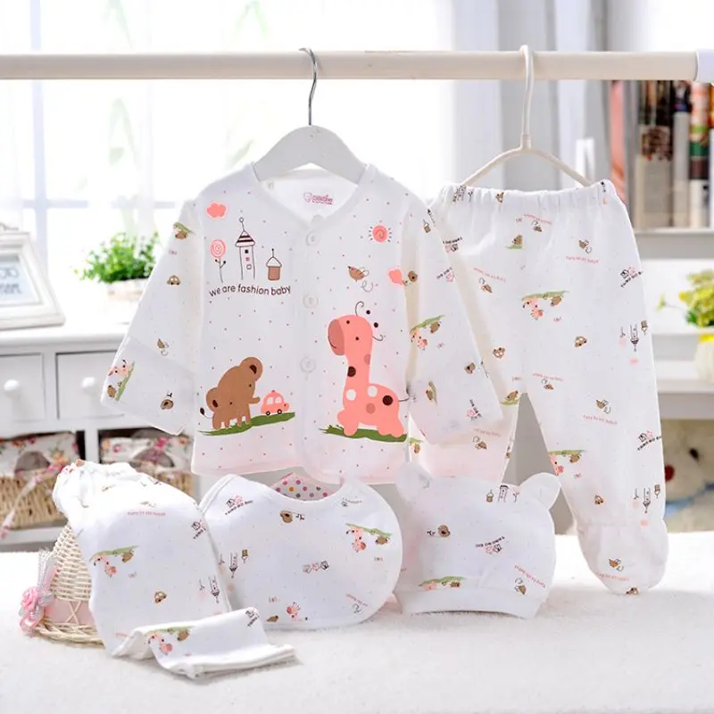 5pcs/Set Newborn Baby 0-3 Month Clothing Set Cartoon Baby Boys Girls Clothes Suits Cotton Cartoon Underwear