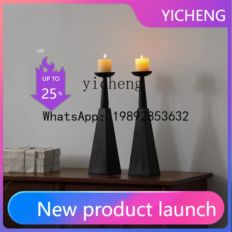 X2 Style Floor-standing Solid Wood Candle Holder High-foot Retro Zen-inspired Homestay Light Luxury Candle Stand Ornament