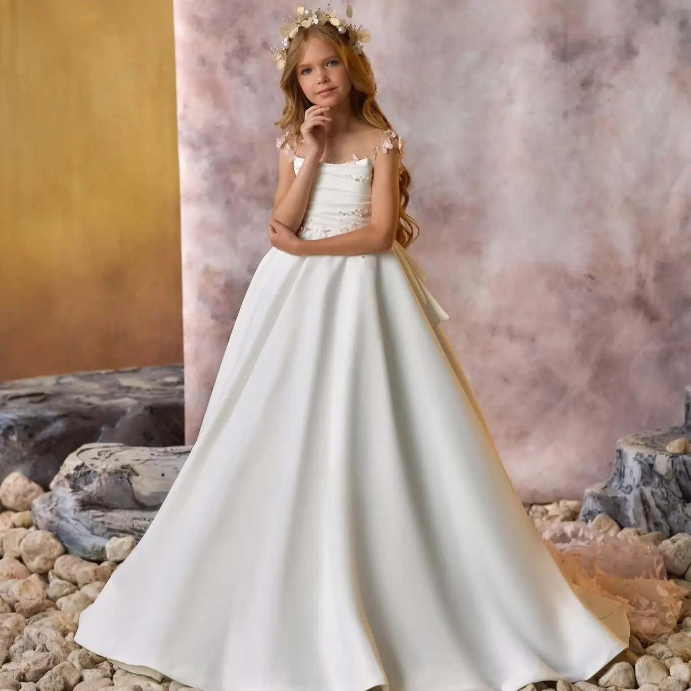 Elegant White Flower Girl Dresses For Wedding Customized Pink Floral Litter Girls Birthday Gowns Baby First Communion Dresses image 4