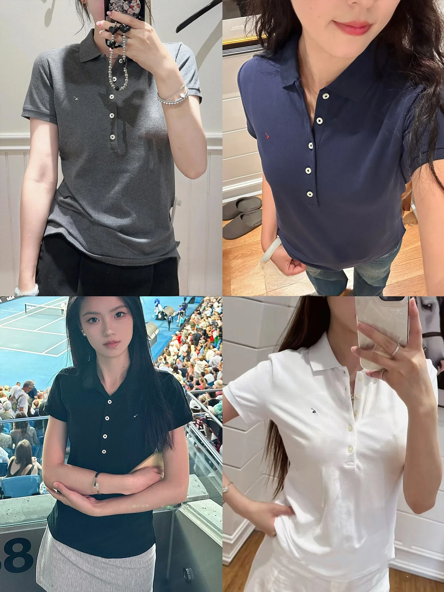 

Classic 26S Animal Embroidery Neck Short Sleeve Five Button T-Shirt Women's Top Breathable Cotton Spring Summer Fashion