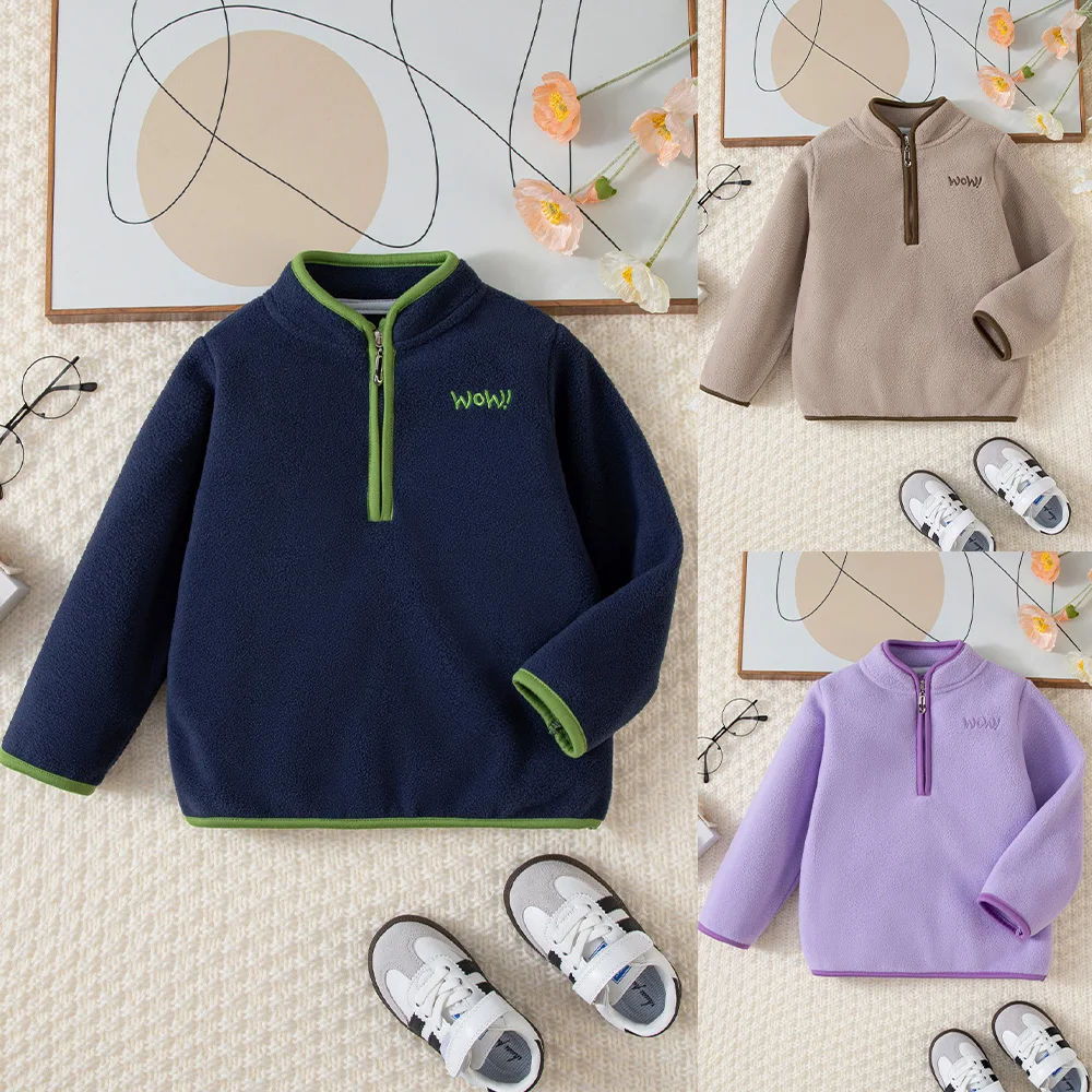 Outono inverno meninos meninas moda moletom casual cor contrastante design meio zíper pulôver topo diário versátil tendência venda quente