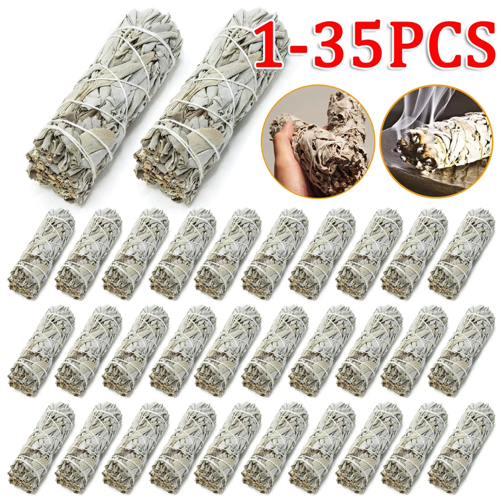 1-35pcs Natural White Sage Grass Bundle Smudge Sticks Pure Leaf Smoky Indoor Purification Grass Incense Home Office Cleansing