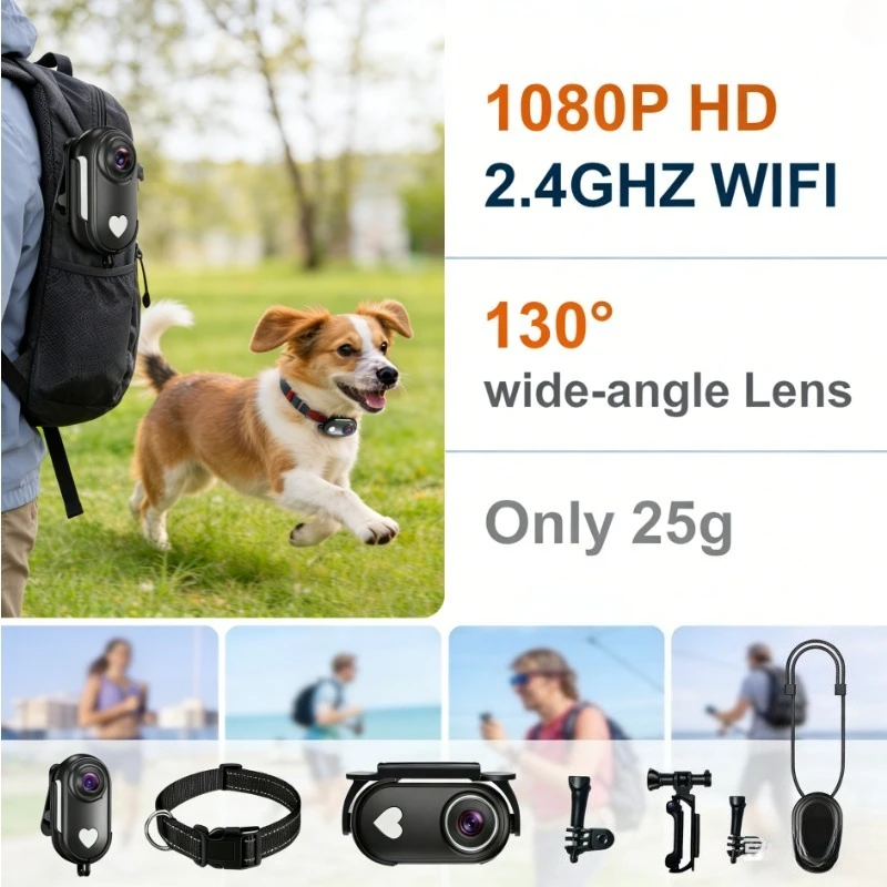 

Мини-экшн-камера 1080P WiFi, портативная карманная камера для велоспорта, мотоциклов, видеоблогов, съемки животных, приключений, активного отдыха и спортивной фотографии