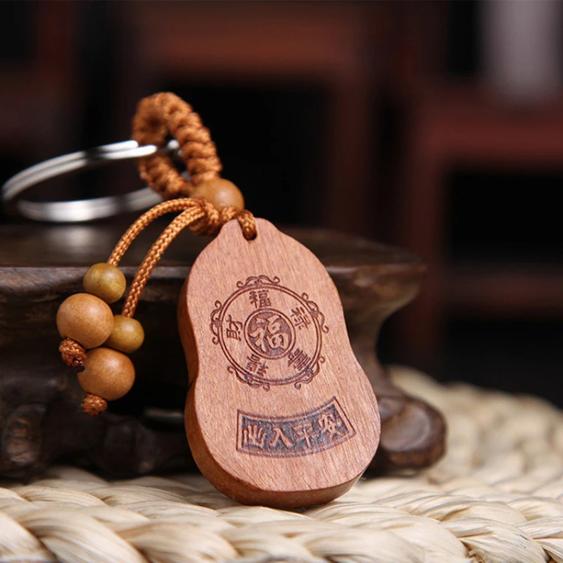 Peach Wood Twelve Zodiac Signs Keychain Rat Ox Tiger Dragon Snake Luckies Bring In Wealth And Treasure Car Pendant