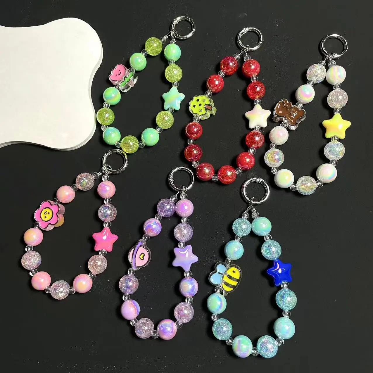 DIY Color Acrylic Mobile Phone Chain Beaded Keychain Small Pendant Bag Accessories Headphone Cover Accessories